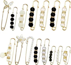 15 Pieces Pearl Brooch Safety Pins, Pant Waist Tightener Pins for Clothes Sweater Shawl Collar Dress Cardigan Shirt Jeans Decoration Accessories for Women Girls