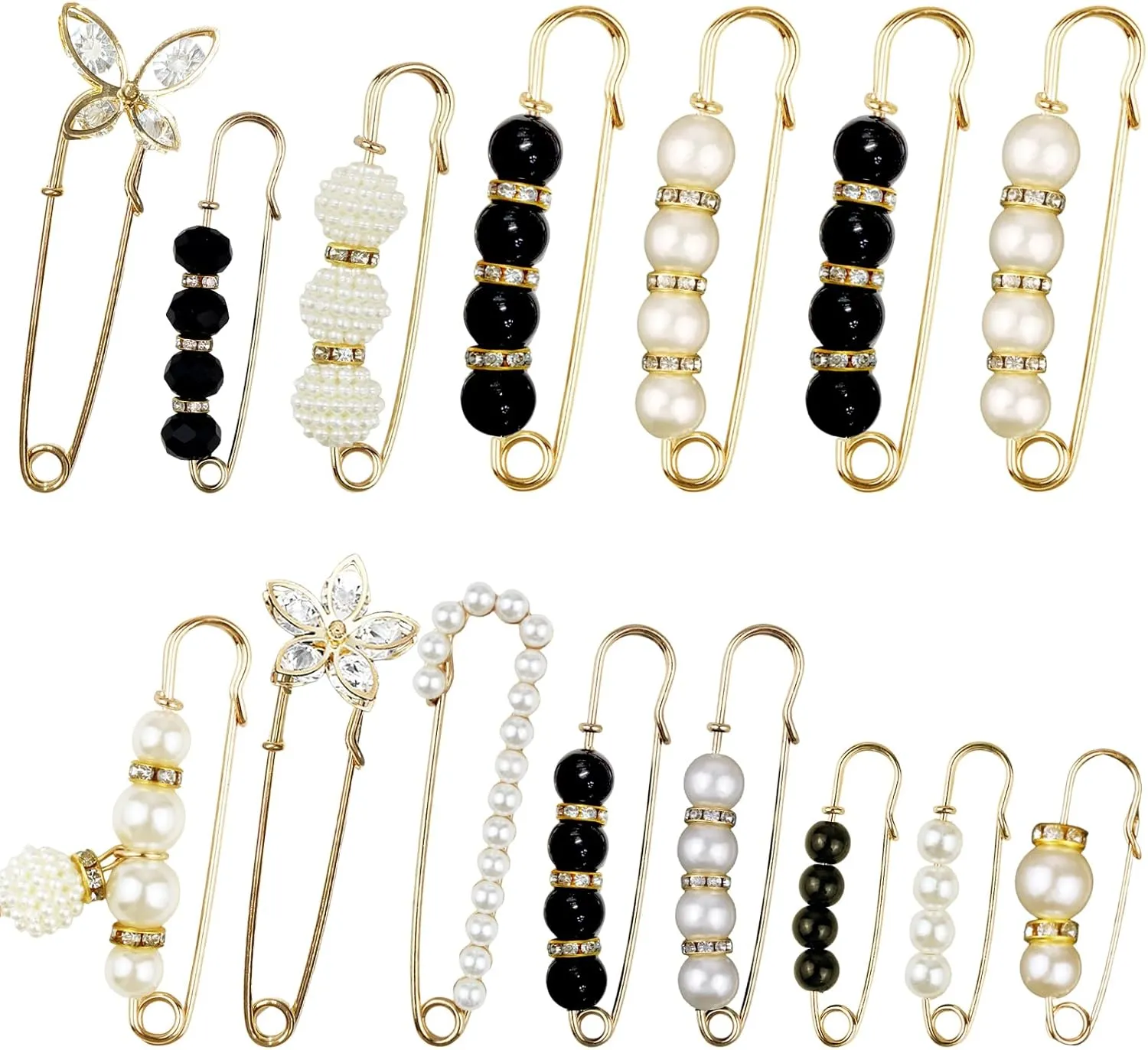 15 Pieces Pearl Brooch Safety Pins, Pant Waist Tightener Pins for Clothes Sweater Shawl Collar Dress Cardigan Shirt Jeans Decoration Accessories for Women Girls