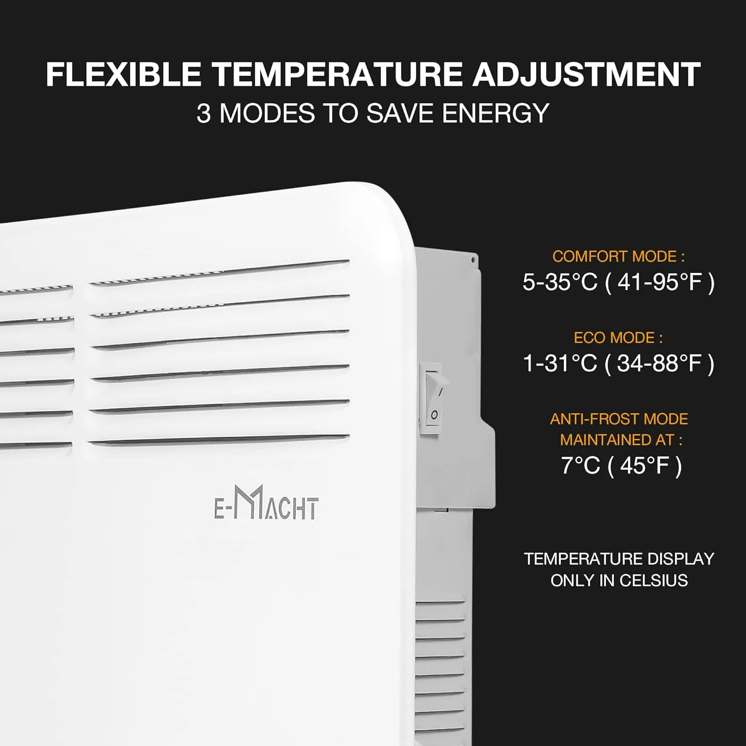 1500W Electric Convection Heater Space Heaters Freestanding /Wall Mounted Floor Heater with Thermostat
