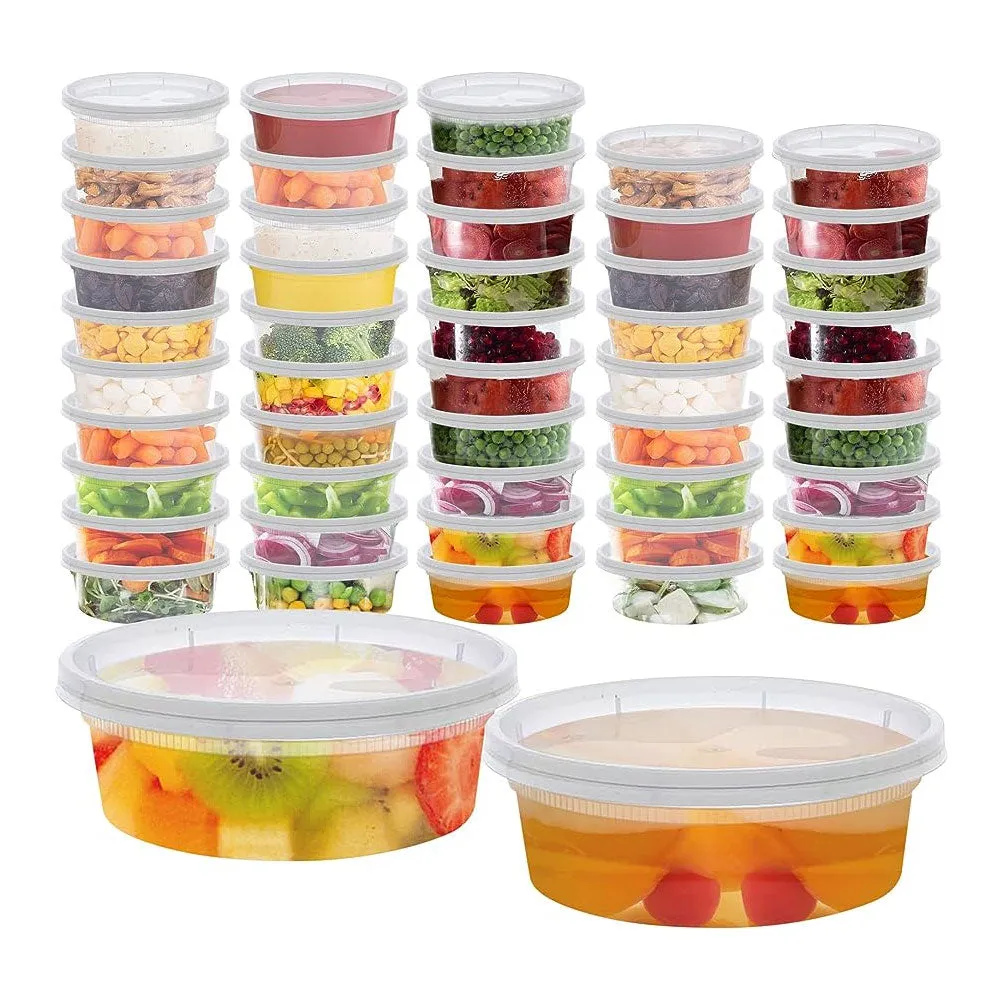 24 Ct Deli Containers w/ Lids 8oz Leakproof Plastic Meal Prep Clear Food Storage