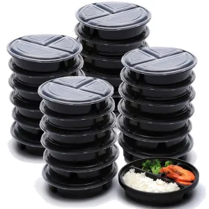 24 Lot 3 Compartment Food Storage Containers Divided Plates Lids Meal Prep 36oz