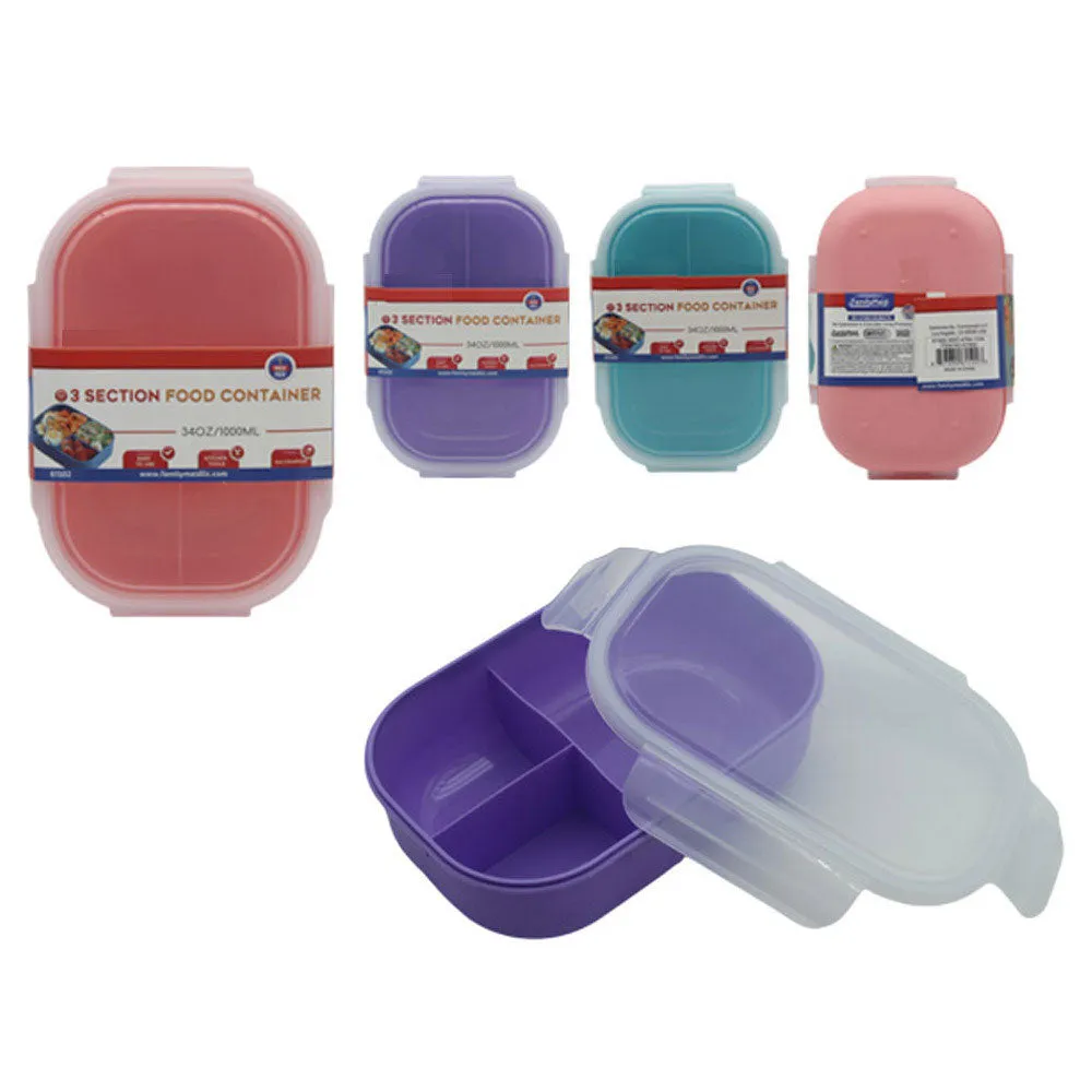 3 Locking Lid Food Storage Containers Airtight Meal Prep 3 Section Divided Plate