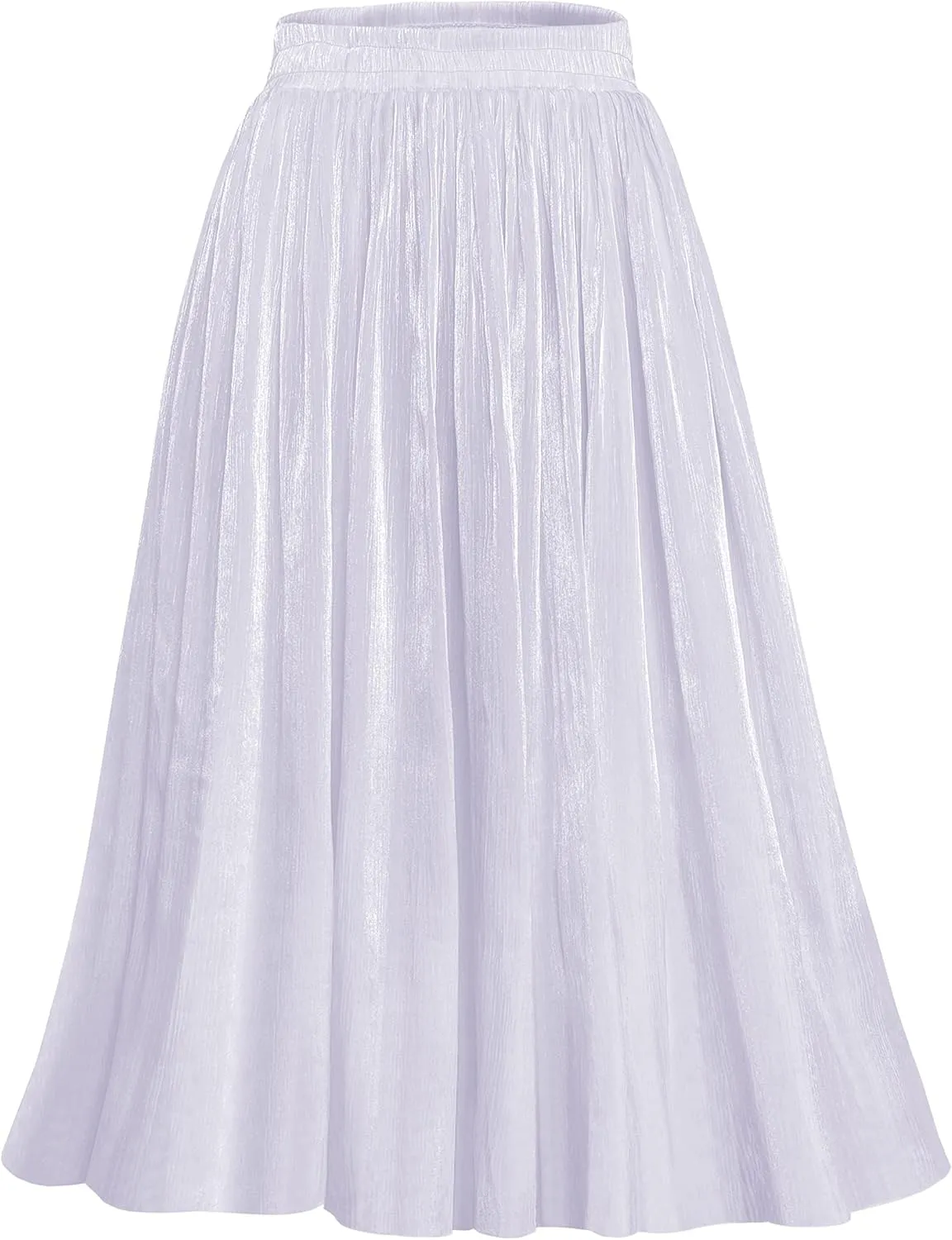 Afibi Women High Elastic Waist Pleated Midi Long Skirt Swing A-line Skirts