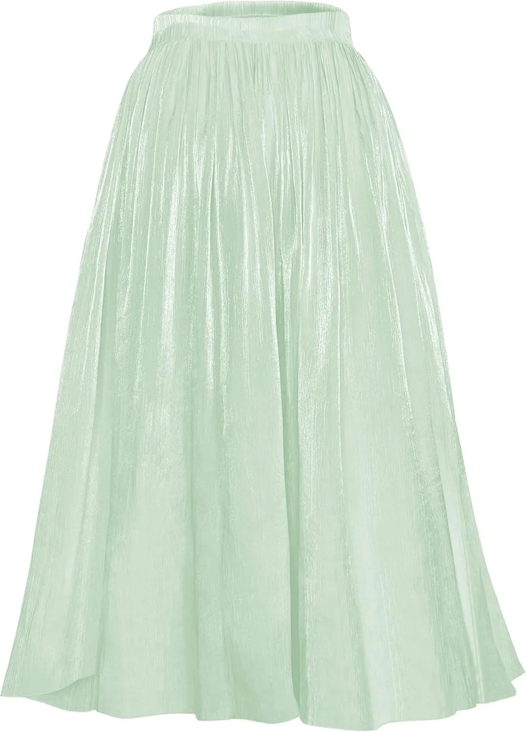 Afibi Women High Elastic Waist Pleated Midi Long Skirt Swing A-line Skirts