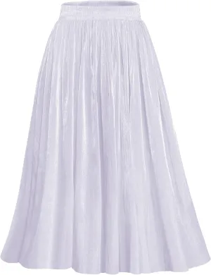 Afibi Women High Elastic Waist Pleated Midi Long Skirt Swing A-line Skirts