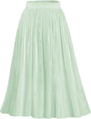 Afibi Women High Elastic Waist Pleated Midi Long Skirt Swing A-line Skirts