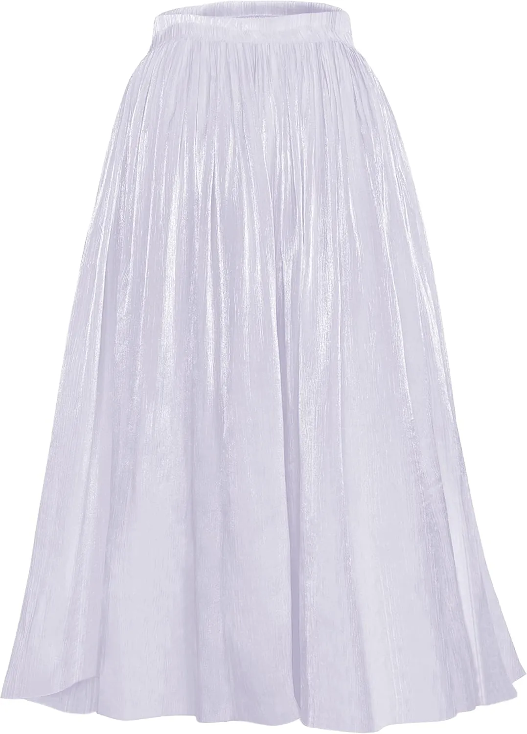 Afibi Women High Elastic Waist Pleated Midi Long Skirt Swing A-line Skirts
