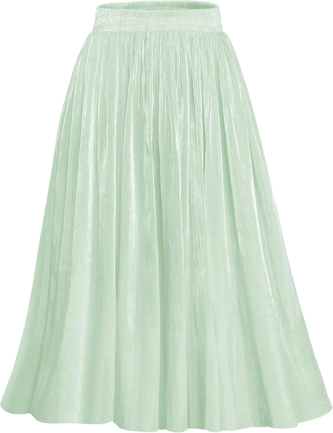 Afibi Women High Elastic Waist Pleated Midi Long Skirt Swing A-line Skirts