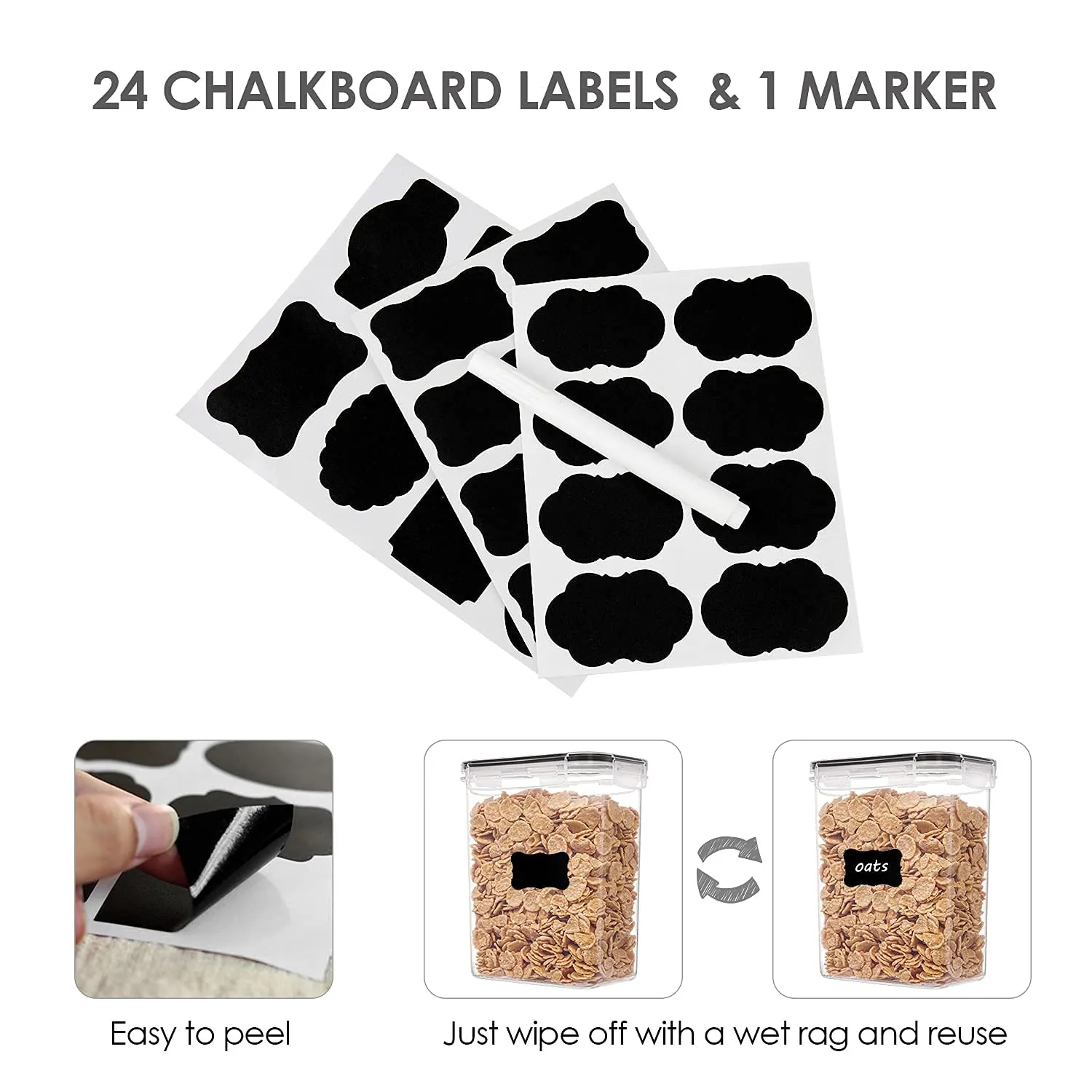 Airtight Food Storage Containers with Lids, Vtopmart 24 pcs Plastic Kitchen and Pantry Organization Canisters for Cereal, Dry Food, Flour and Sugar, BPA Free, Includes 24 LabelsBlack
