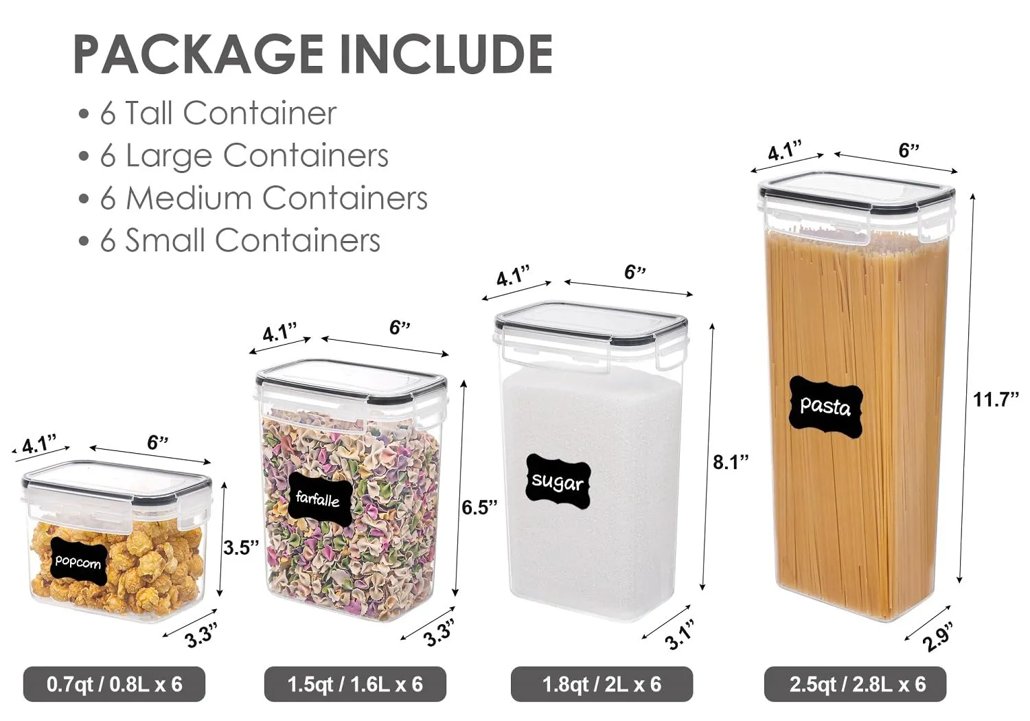 Airtight Food Storage Containers with Lids, Vtopmart 24 pcs Plastic Kitchen and Pantry Organization Canisters for Cereal, Dry Food, Flour and Sugar, BPA Free, Includes 24 LabelsBlack
