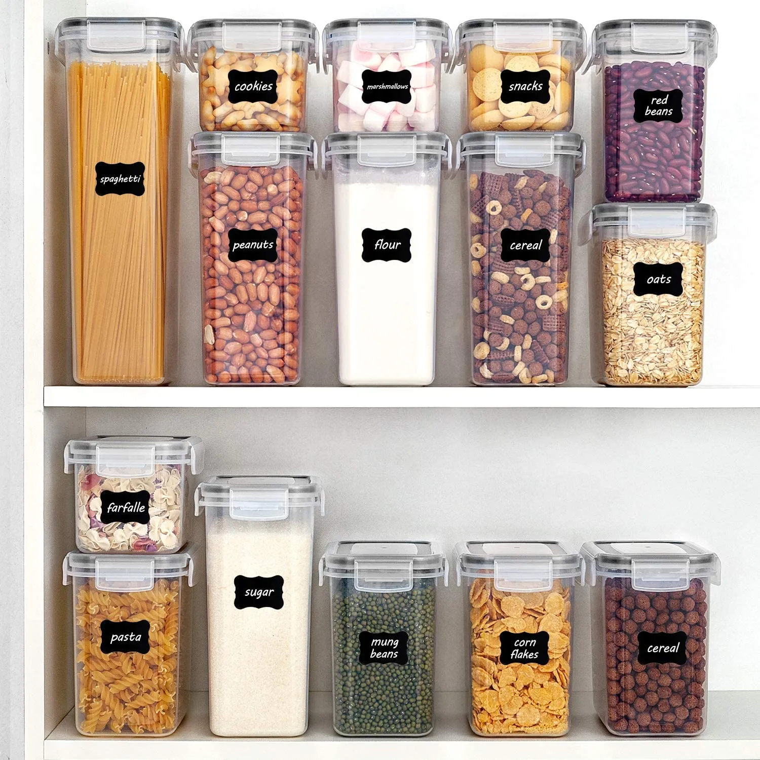 Airtight Food Storage Containers with Lids, Vtopmart 24 pcs Plastic Kitchen and Pantry Organization Canisters for Cereal, Dry Food, Flour and Sugar, BPA Free, Includes 24 LabelsBlack