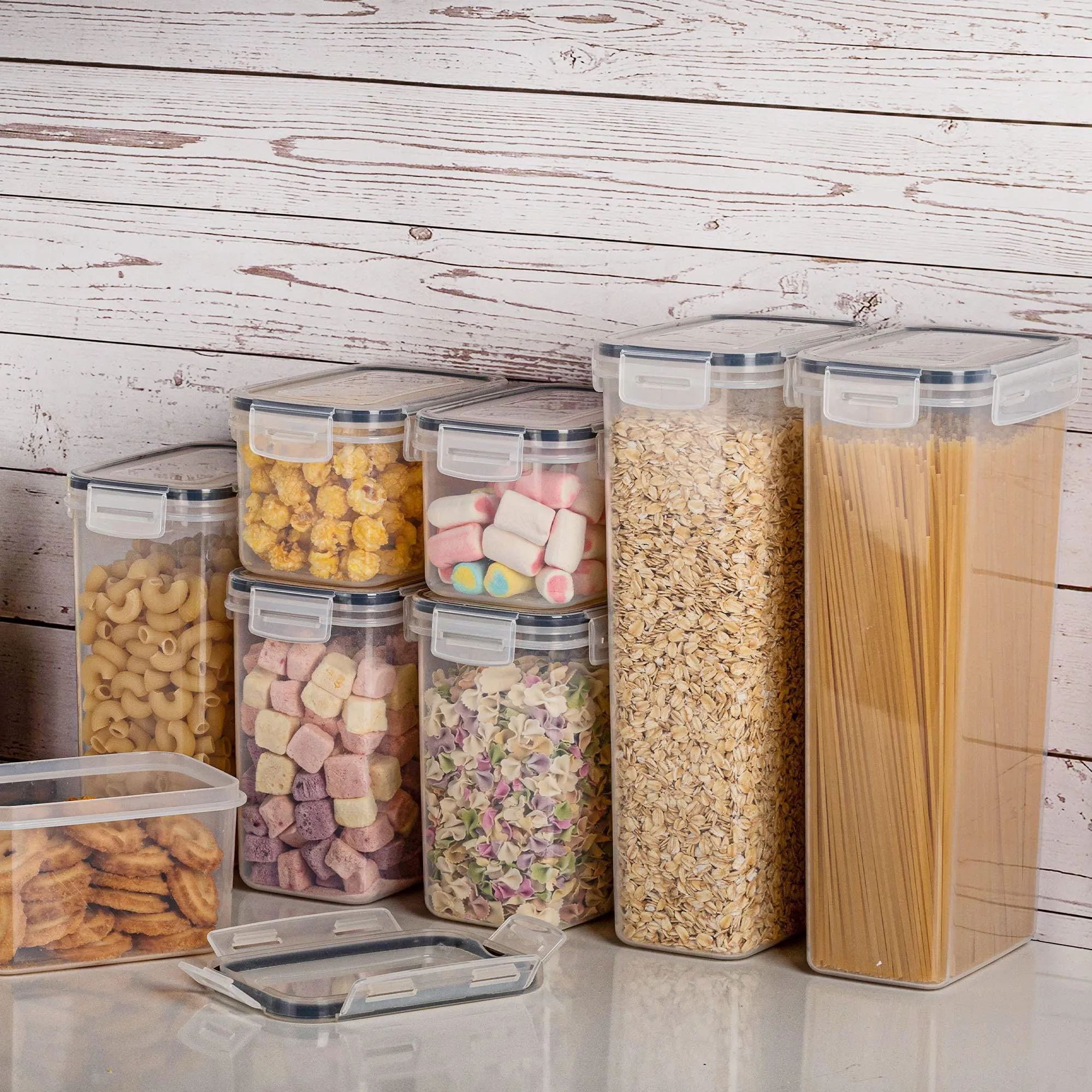 Airtight Food Storage Containers with Lids, Vtopmart 24 pcs Plastic Kitchen and Pantry Organization Canisters for Cereal, Dry Food, Flour and Sugar, BPA Free, Includes 24 LabelsBlack
