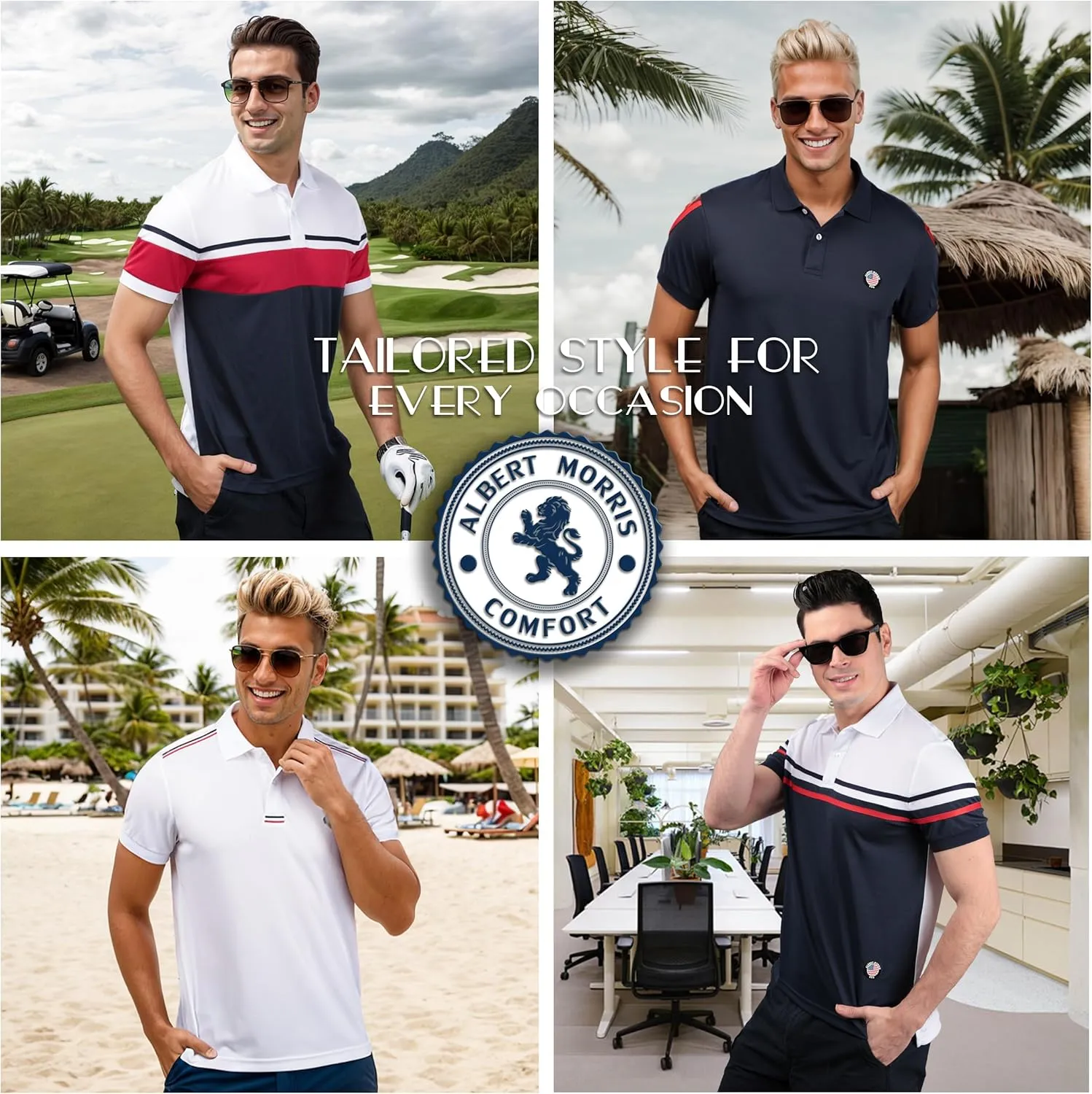 Albert Morris Mens Striped Short Sleeve Polo Shirts 4 Pack