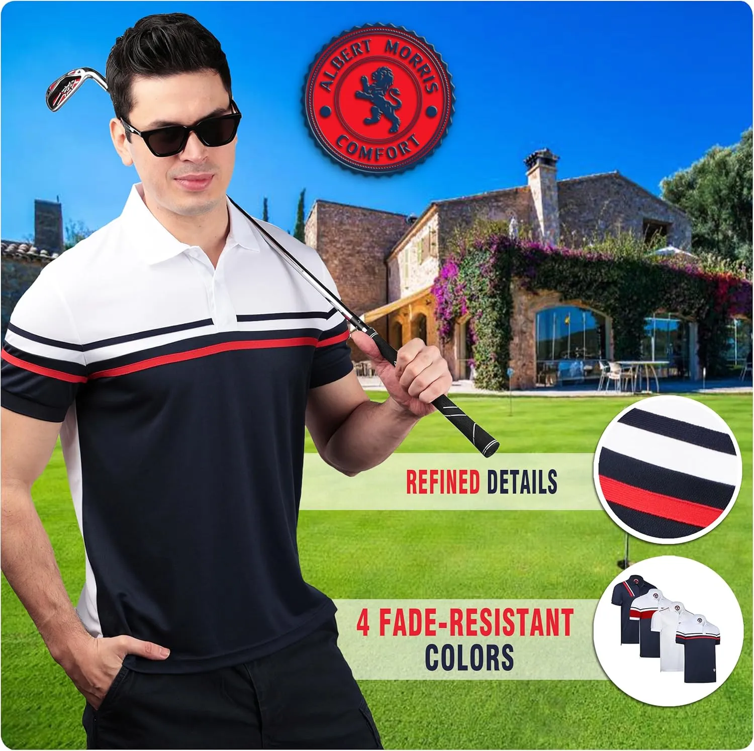 Albert Morris Mens Striped Short Sleeve Polo Shirts 4 Pack