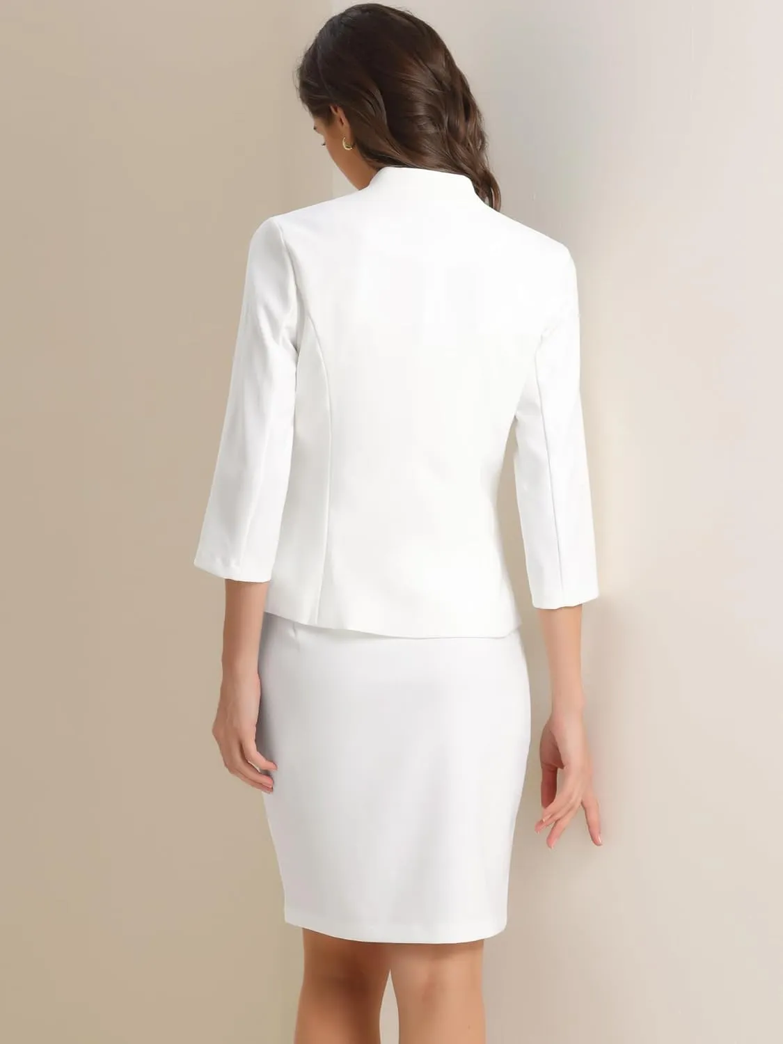 Allegra K 2 Piece Suit Skirt Set for Women's Notched Collar Casual Business Skirt Suit Set and Blazer Pencil Skirts