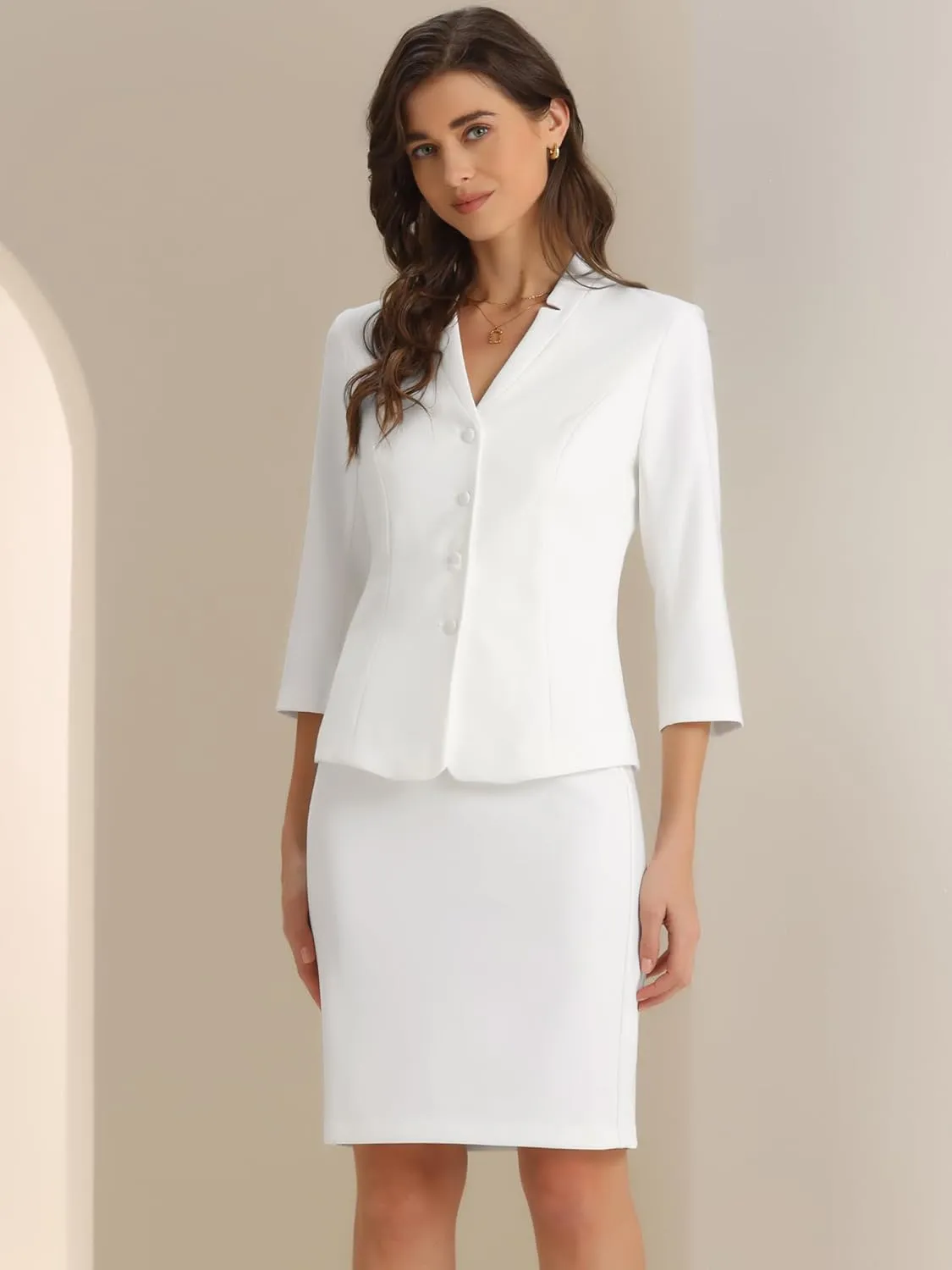Allegra K 2 Piece Suit Skirt Set for Women's Notched Collar Casual Business Skirt Suit Set and Blazer Pencil Skirts