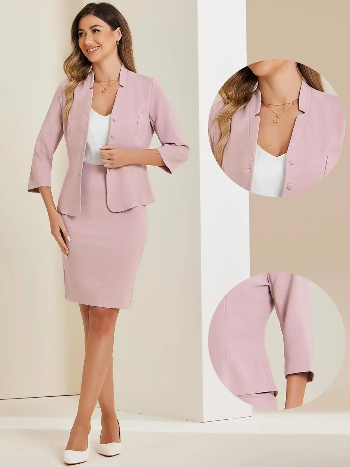 Allegra K 2 Piece Suit Skirt Set for Women's Notched Collar Casual Business Skirt Suit Set and Blazer Pencil Skirts