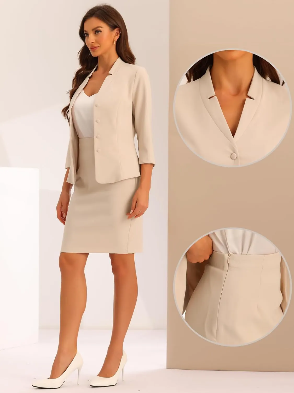 Allegra K 2 Piece Suit Skirt Set for Women's Notched Collar Casual Business Skirt Suit Set and Blazer Pencil Skirts