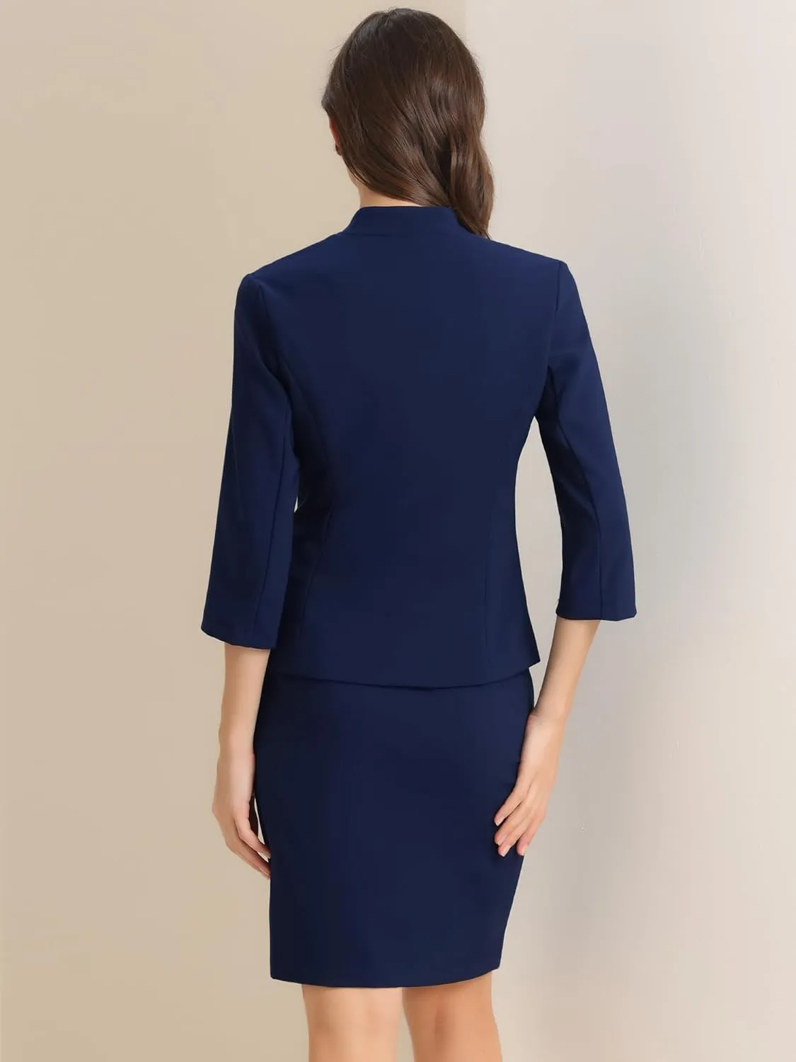 Allegra K 2 Piece Suit Skirt Set for Women's Notched Collar Casual Business Skirt Suit Set and Blazer Pencil Skirts