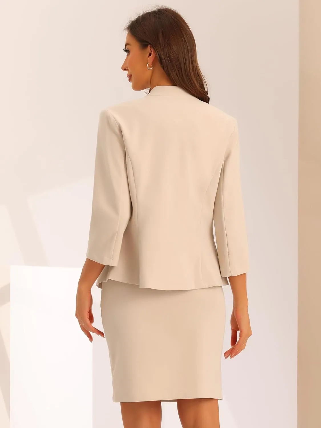 Allegra K 2 Piece Suit Skirt Set for Women's Notched Collar Casual Business Skirt Suit Set and Blazer Pencil Skirts