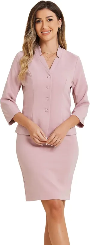 Allegra K 2 Piece Suit Skirt Set for Women's Notched Collar Casual Business Skirt Suit Set and Blazer Pencil Skirts