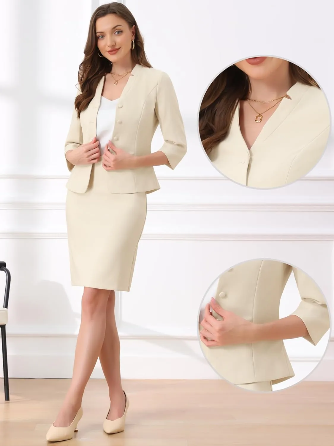 Allegra K 2 Piece Suit Skirt Set for Women's Notched Collar Casual Business Skirt Suit Set and Blazer Pencil Skirts