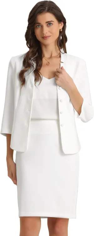 Allegra K 2 Piece Suit Skirt Set for Women's Notched Collar Casual Business Skirt Suit Set and Blazer Pencil Skirts