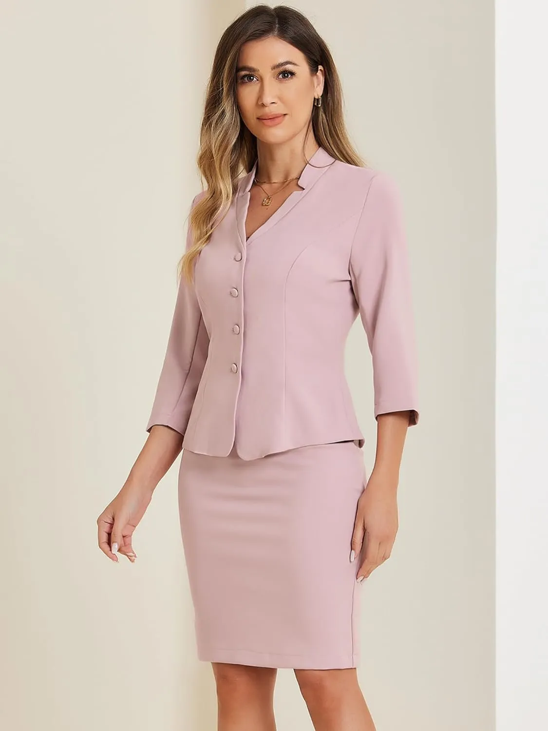 Allegra K 2 Piece Suit Skirt Set for Women's Notched Collar Casual Business Skirt Suit Set and Blazer Pencil Skirts