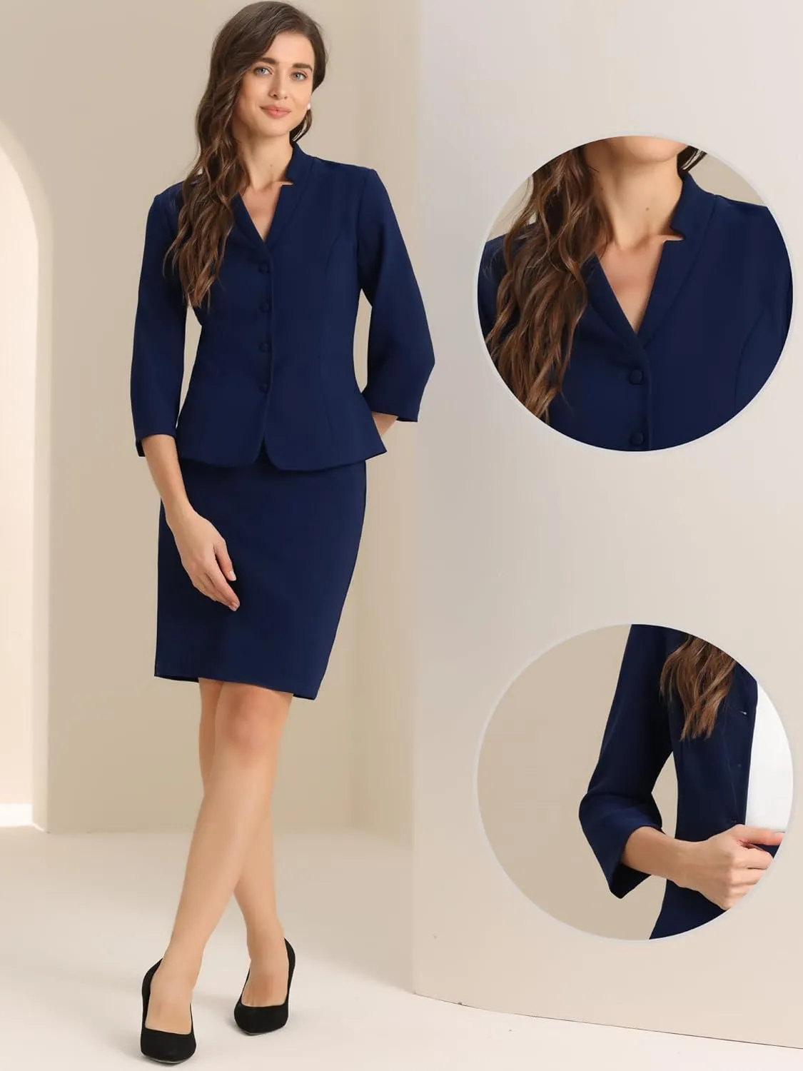 Allegra K 2 Piece Suit Skirt Set for Women's Notched Collar Casual Business Skirt Suit Set and Blazer Pencil Skirts