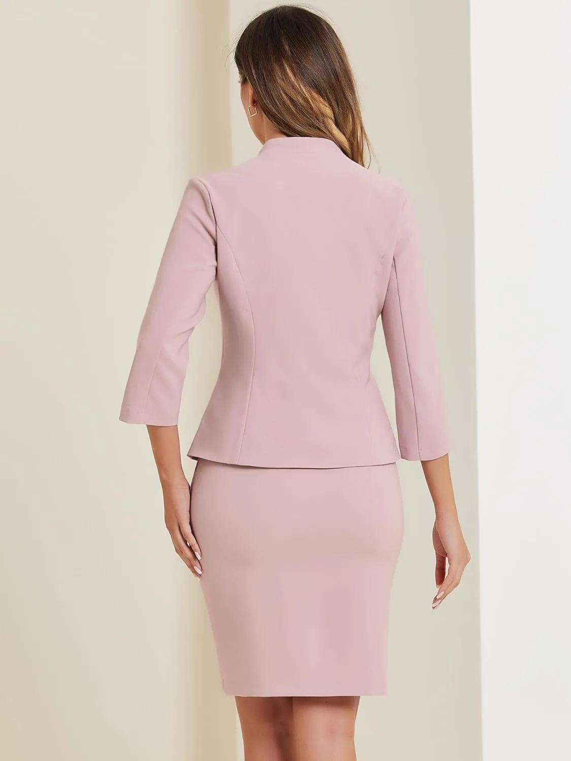 Allegra K 2 Piece Suit Skirt Set for Women's Notched Collar Casual Business Skirt Suit Set and Blazer Pencil Skirts