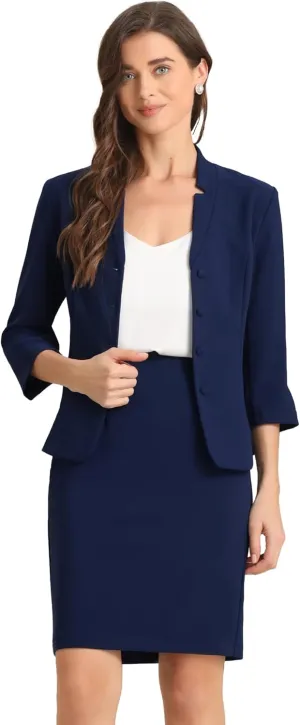Allegra K 2 Piece Suit Skirt Set for Women's Notched Collar Casual Business Skirt Suit Set and Blazer Pencil Skirts