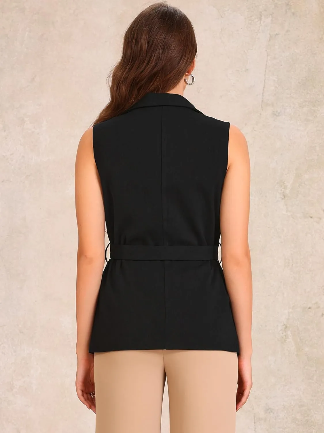 Allegra K Suit Vest for Women's Fashion Dressy Button Up Belted V Neck Sleeveless Waistcoat