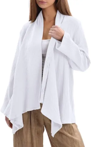 Amazhiyu Women's Cotton Gauze Draped Open Cardigan Summer Casual Asymmetric Tops