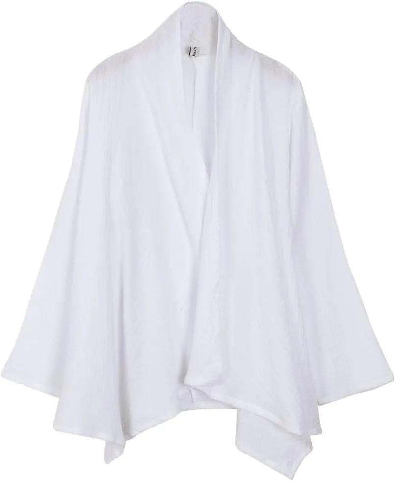 Amazhiyu Women's Cotton Gauze Draped Open Cardigan Summer Casual Asymmetric Tops