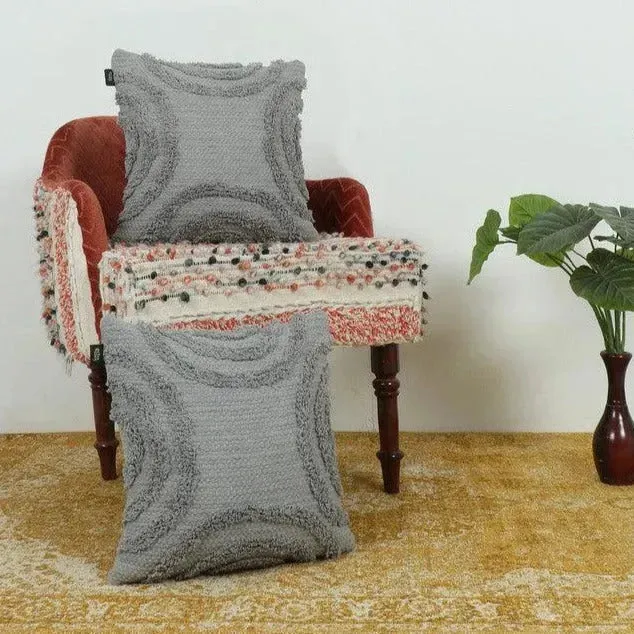 Arc Pattern Tufted Cotton Cushion Covers | Set of 2 | 16 x 16 inches