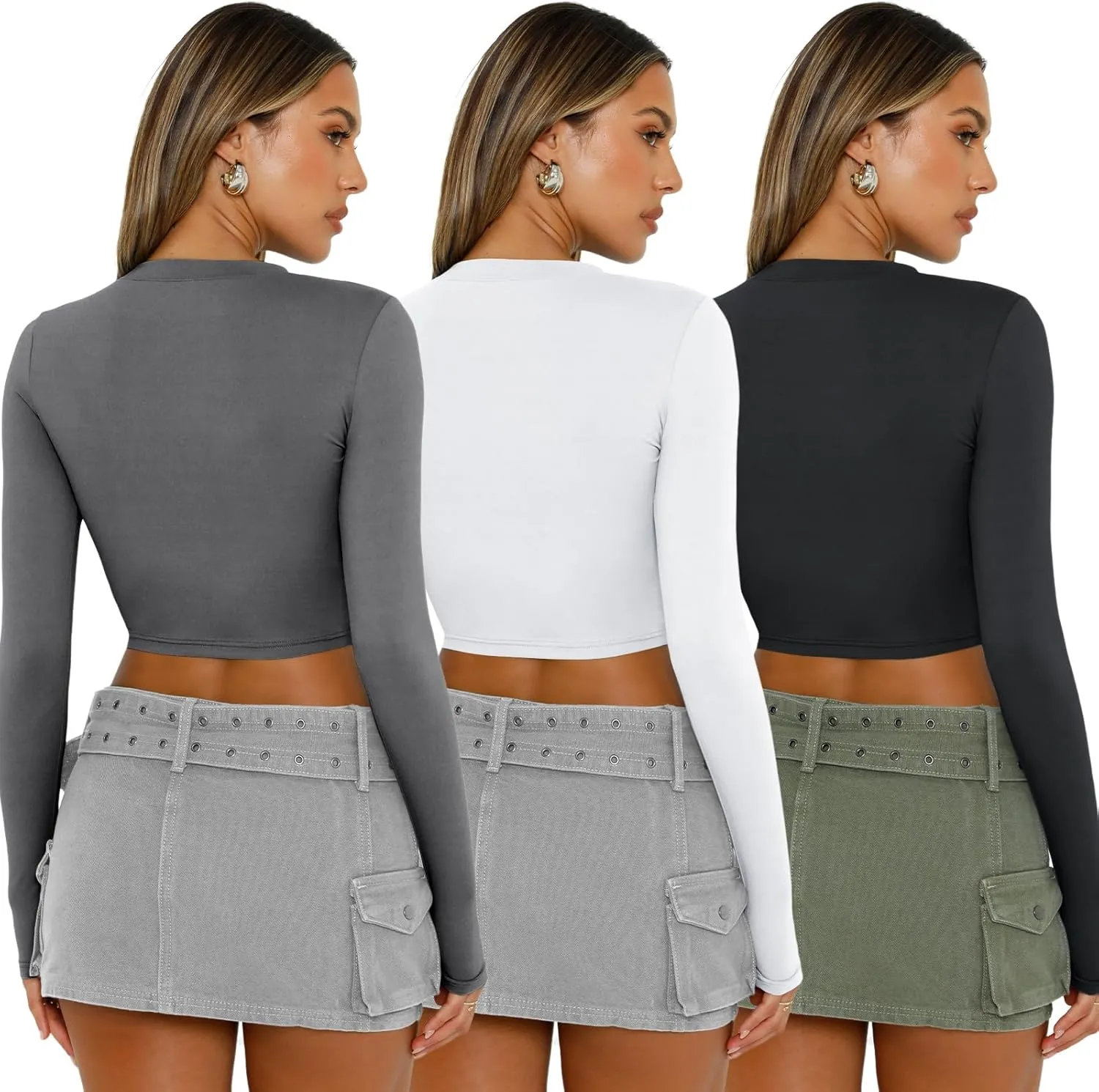AUTOMET 3 Pack Womens Long Sleeve Shirts Y2K Going Out Crop Tops Cute Basic Slim Fitted Fall Fashion Outfits 2025 Clothes