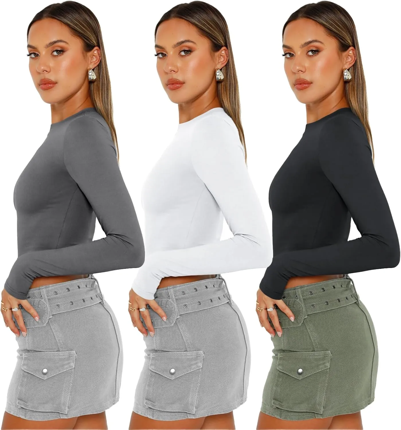 AUTOMET 3 Pack Womens Long Sleeve Shirts Y2K Going Out Crop Tops Cute Basic Slim Fitted Fall Fashion Outfits 2025 Clothes