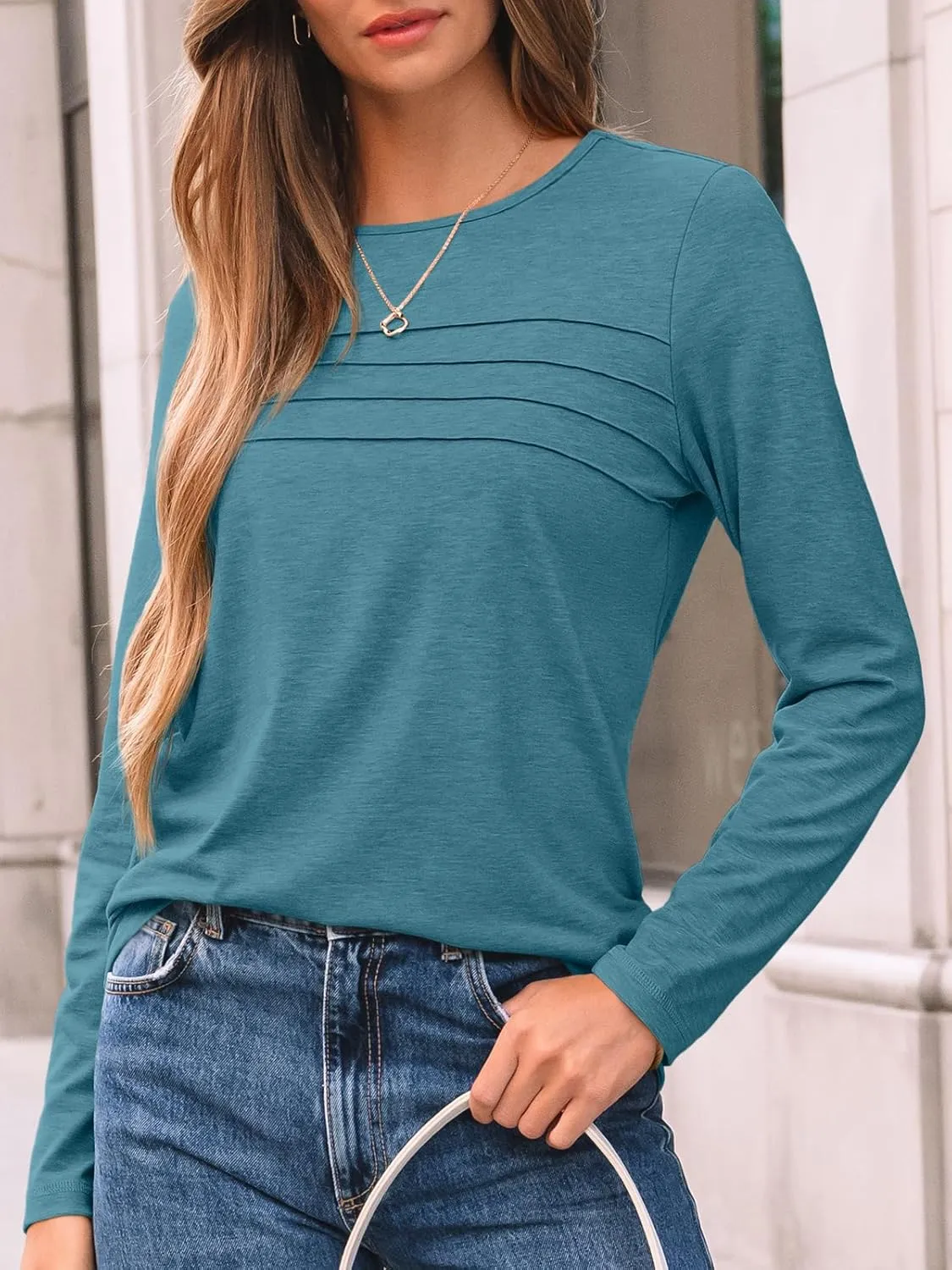 AUTOMET Long Sleeve Shirts for Women Pleated Dressy Casual Business Blouses Trendy Fashion Tunic Basic Tops