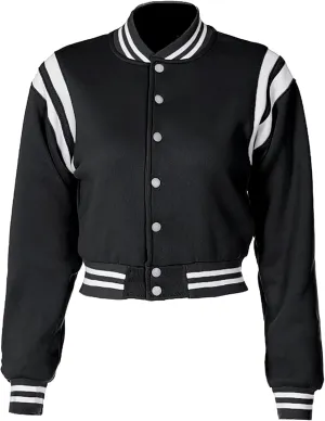babyhealthy Women Cropped Varsity Jacket Retro Baseball Jacket Bomber Coat Streetwear