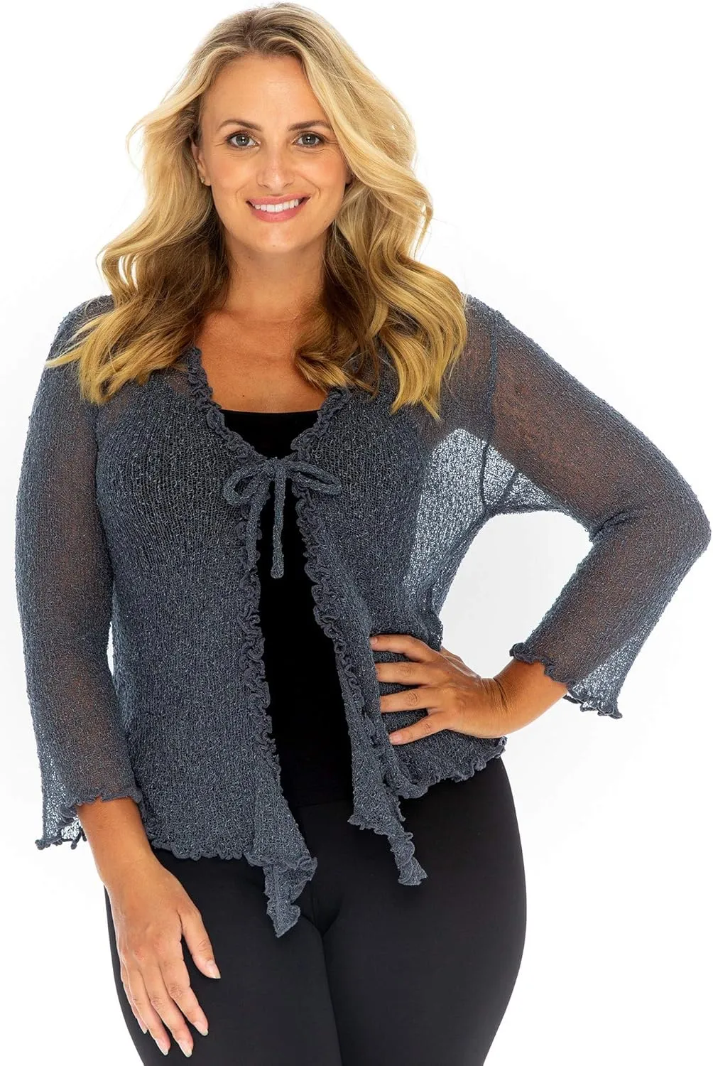 Back From Bali Womens Plus Size Sheer Ruffle Shrug Lightweight Bolero Cardigan Arm Cover 2X 3X 4X