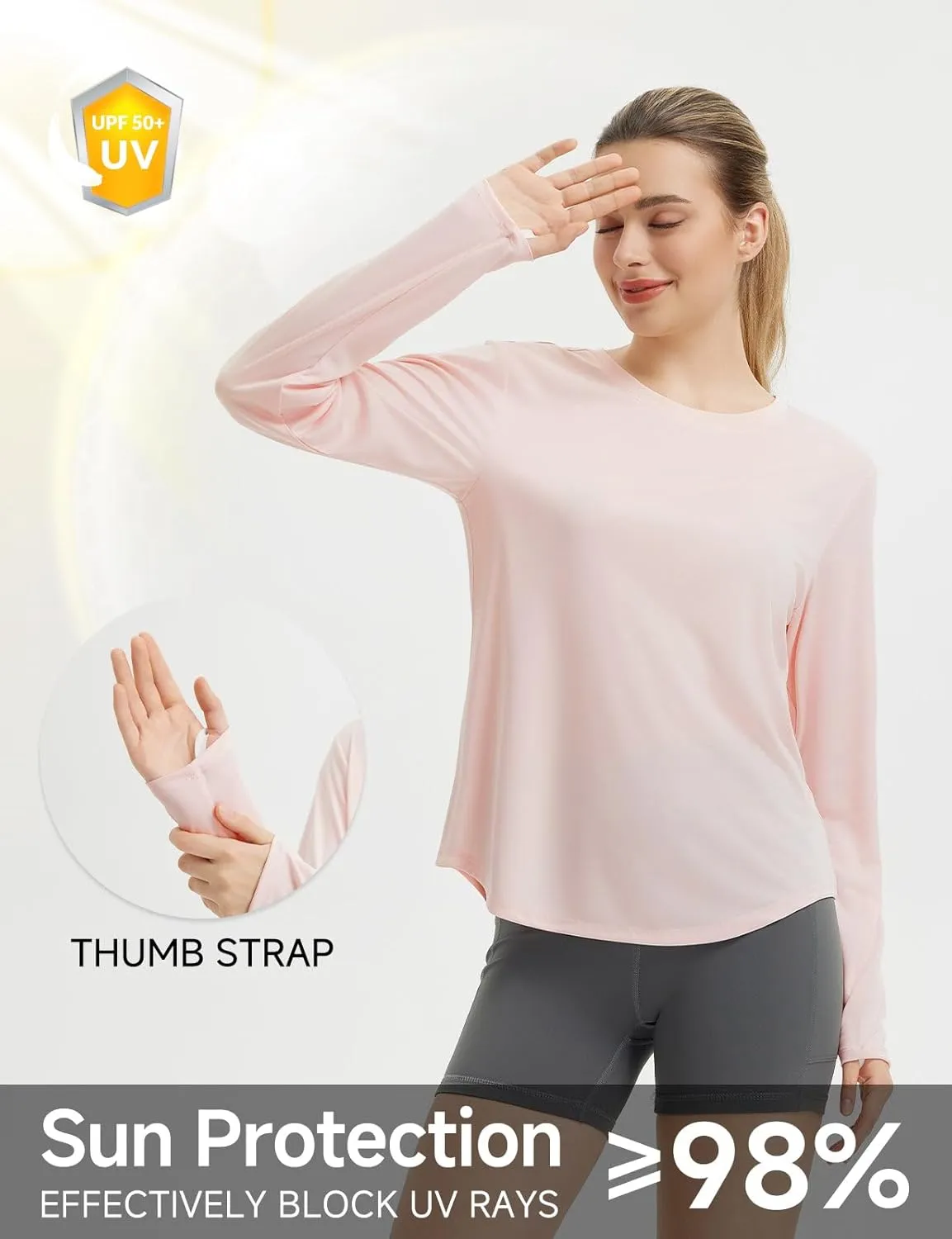 baleaf Long Sleeve Workout Tops for Women Sun Protection Shirts Running Athletic Lightweight UPF50  Quick Dry