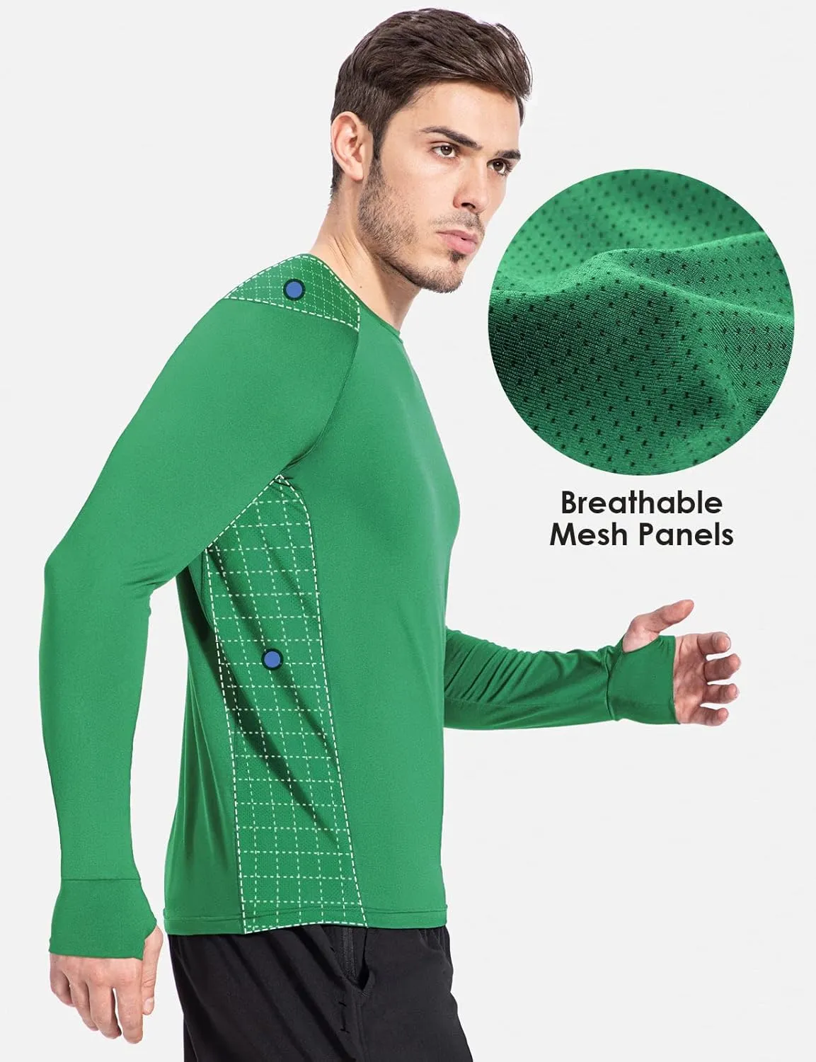 baleaf Men's Long Sleeve Running Shirts with Thumbholes Quick Dry Athletic Shirt Workout Training Top