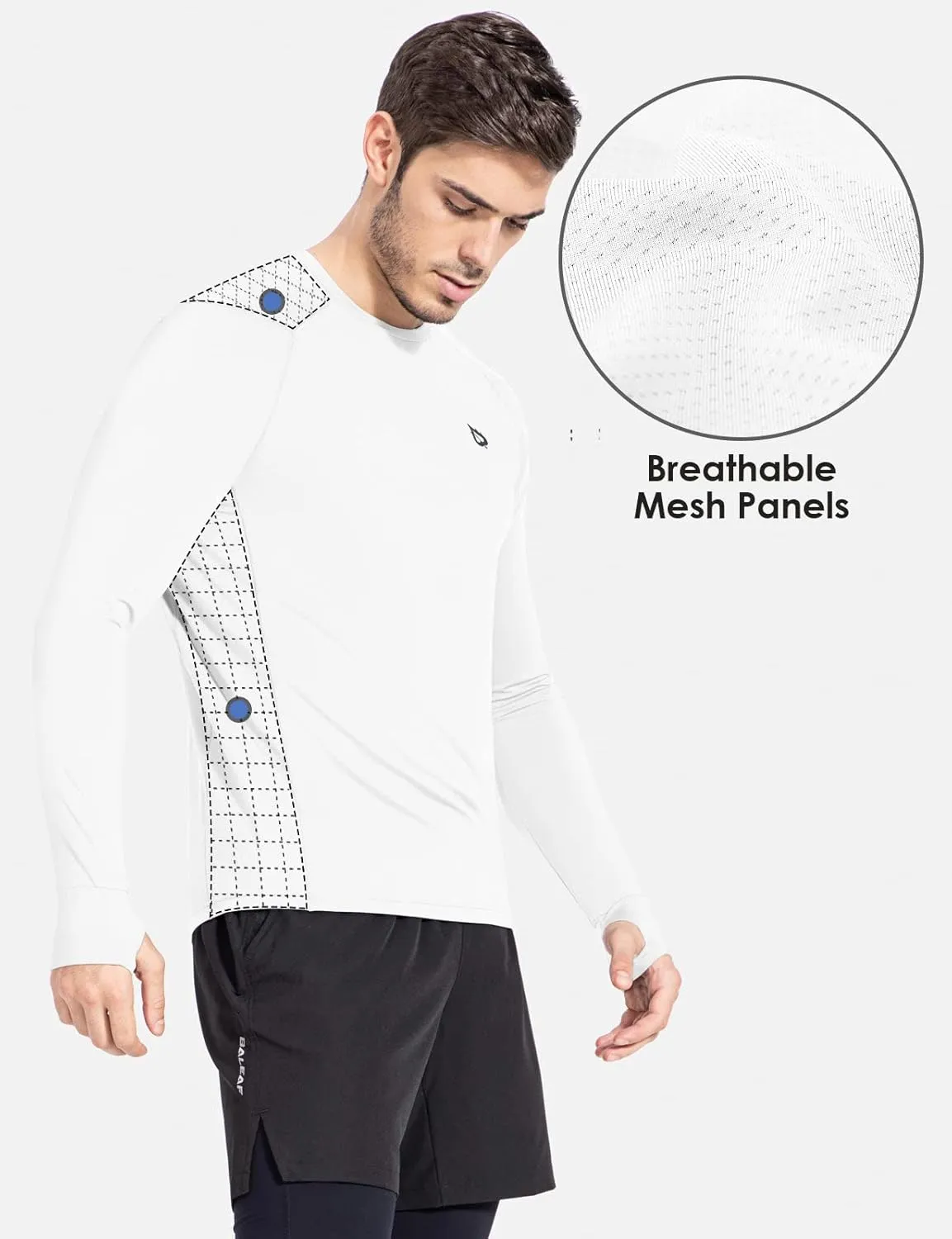 baleaf Men's Long Sleeve Running Shirts with Thumbholes Quick Dry Athletic Shirt Workout Training Top