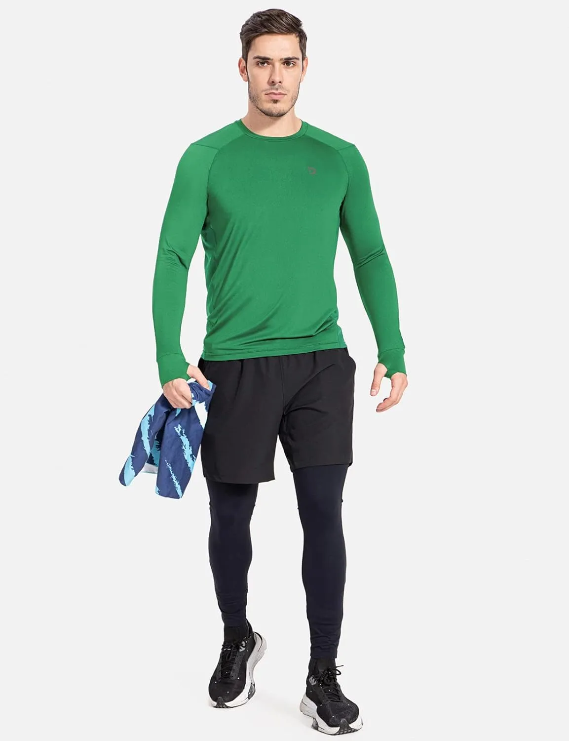 baleaf Men's Long Sleeve Running Shirts with Thumbholes Quick Dry Athletic Shirt Workout Training Top