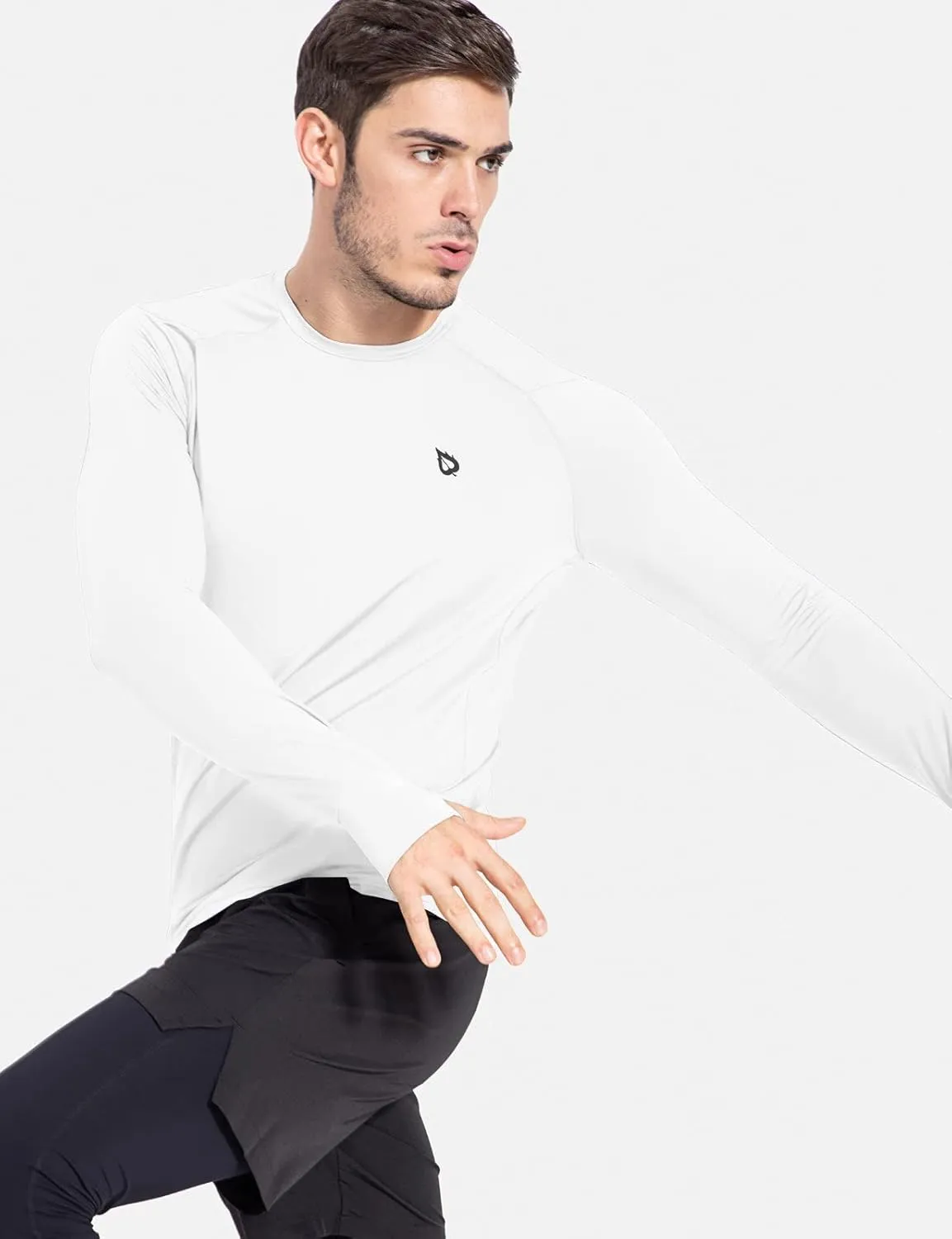 baleaf Men's Long Sleeve Running Shirts with Thumbholes Quick Dry Athletic Shirt Workout Training Top