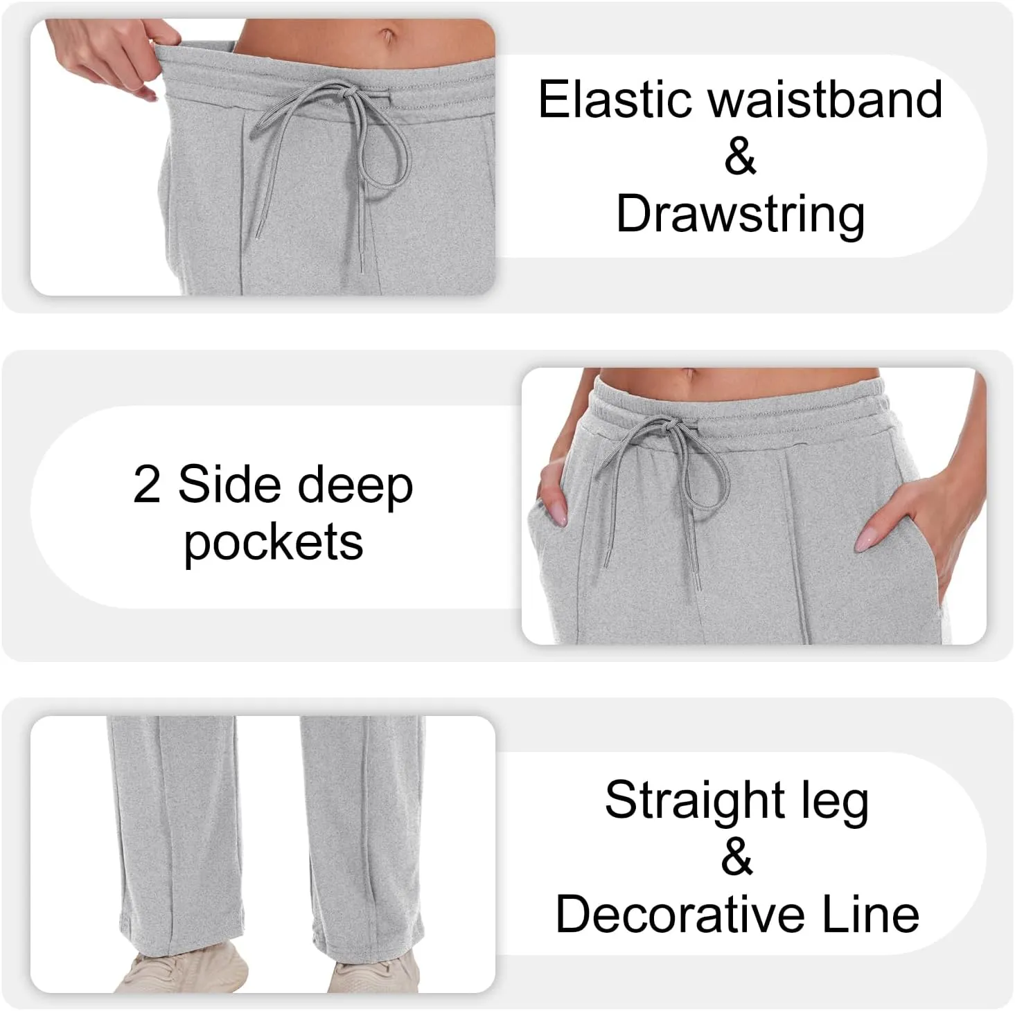 BATHRINS Women's Drawstring High Waisted Straight Long Trousers Pants with Pockets