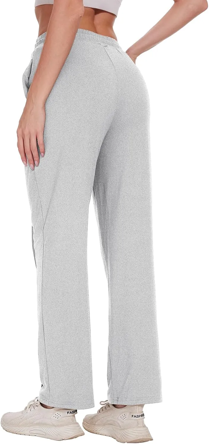 BATHRINS Women's Drawstring High Waisted Straight Long Trousers Pants with Pockets
