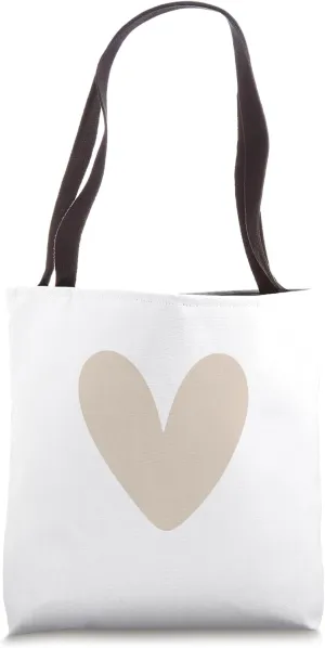 Beige / Sand / Tan Heart Cute Love Heart Feminine Tote Bag