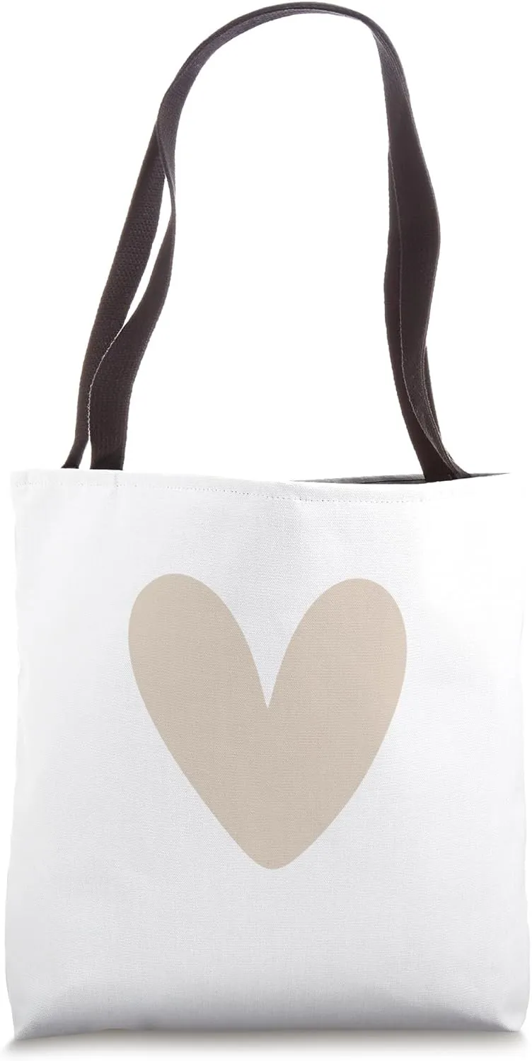 Beige / Sand / Tan Heart Cute Love Heart Feminine Tote Bag