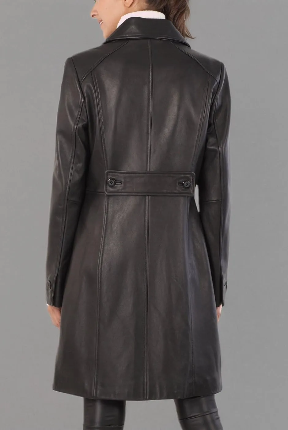 BGSD Women Amber Lambskin Leather Long Walking Coat (Also available in Plus Size & Petite)